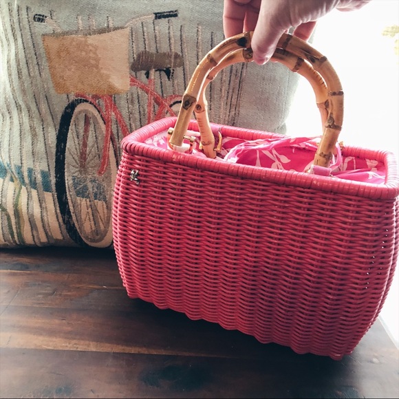 Putu by J. MacLear Handbags - Pink Straw Bamboo Handle Handbag Putu by J MacLear